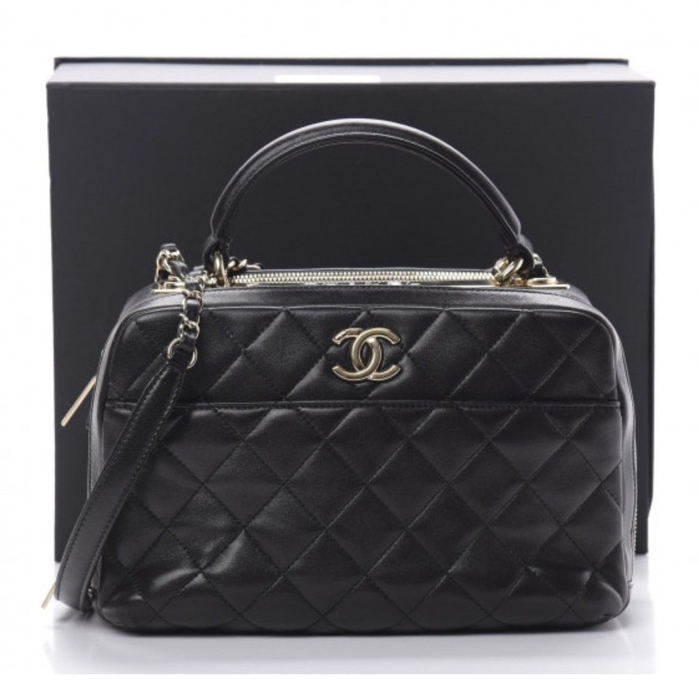 Chanel Trendy CC Bowling Bag Black Quilted Lambskin Gold Hardware SatchelHandbag